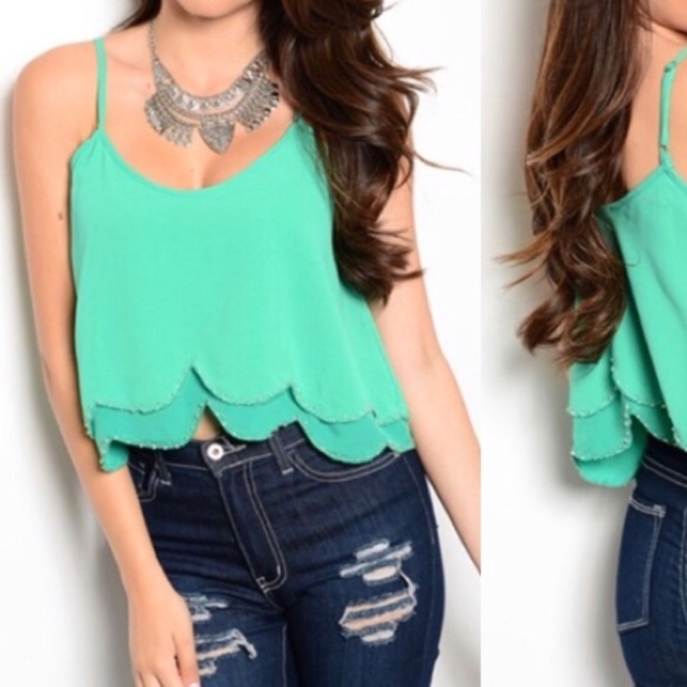 🆕 Green Beaded Scalloped Hem Cami